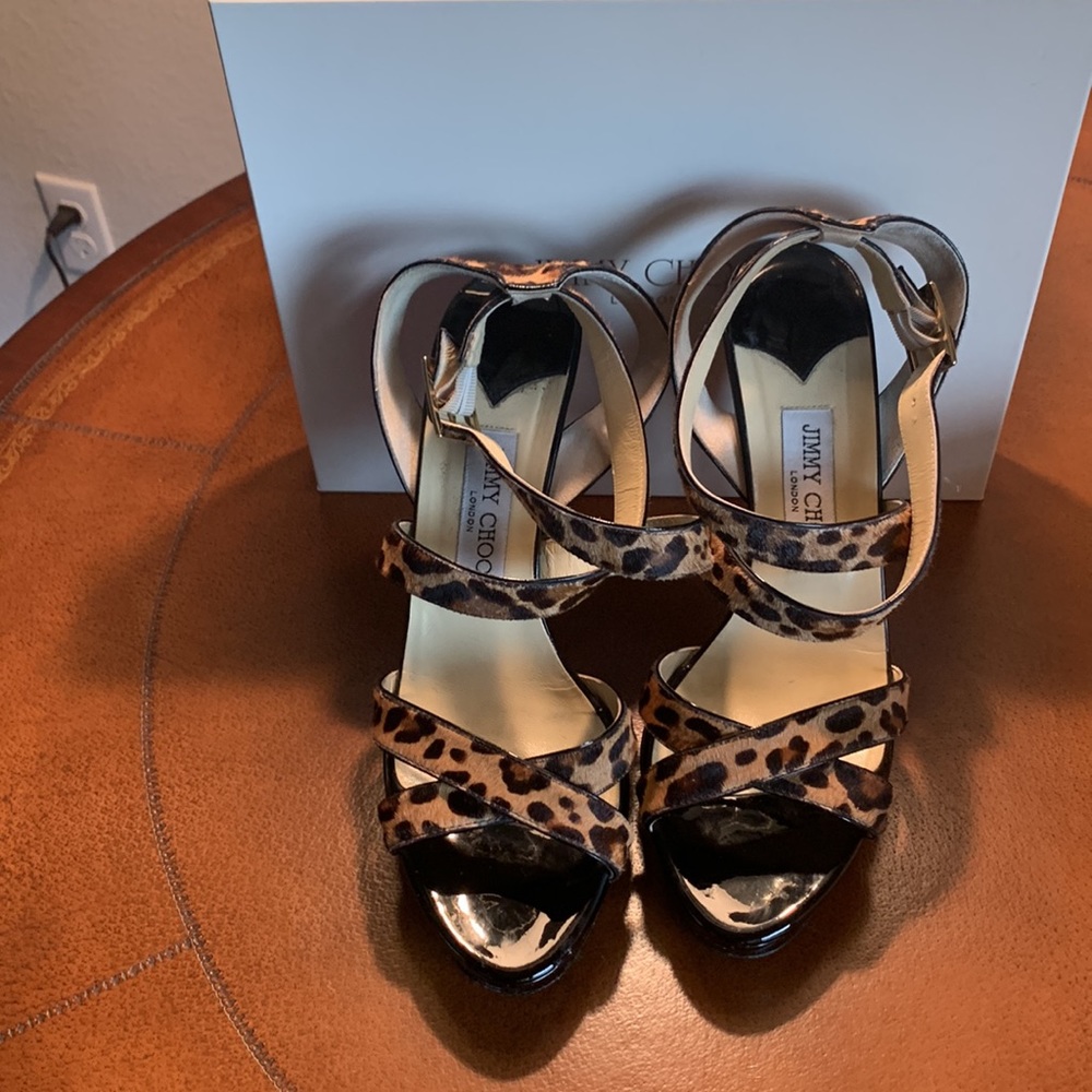 Used Jimmy Choo leopard heels/platform size 40. - Picture 6 of 7